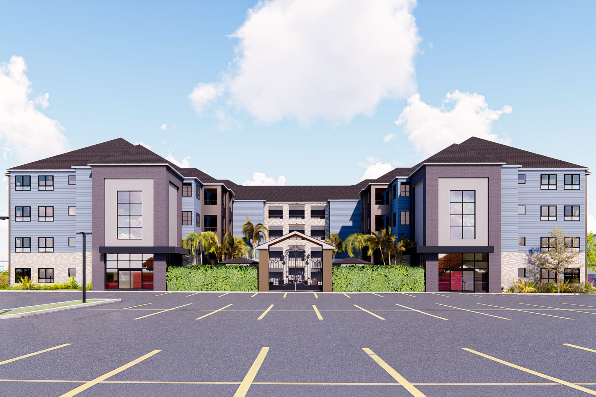 Front view of the 74-unit apartment community