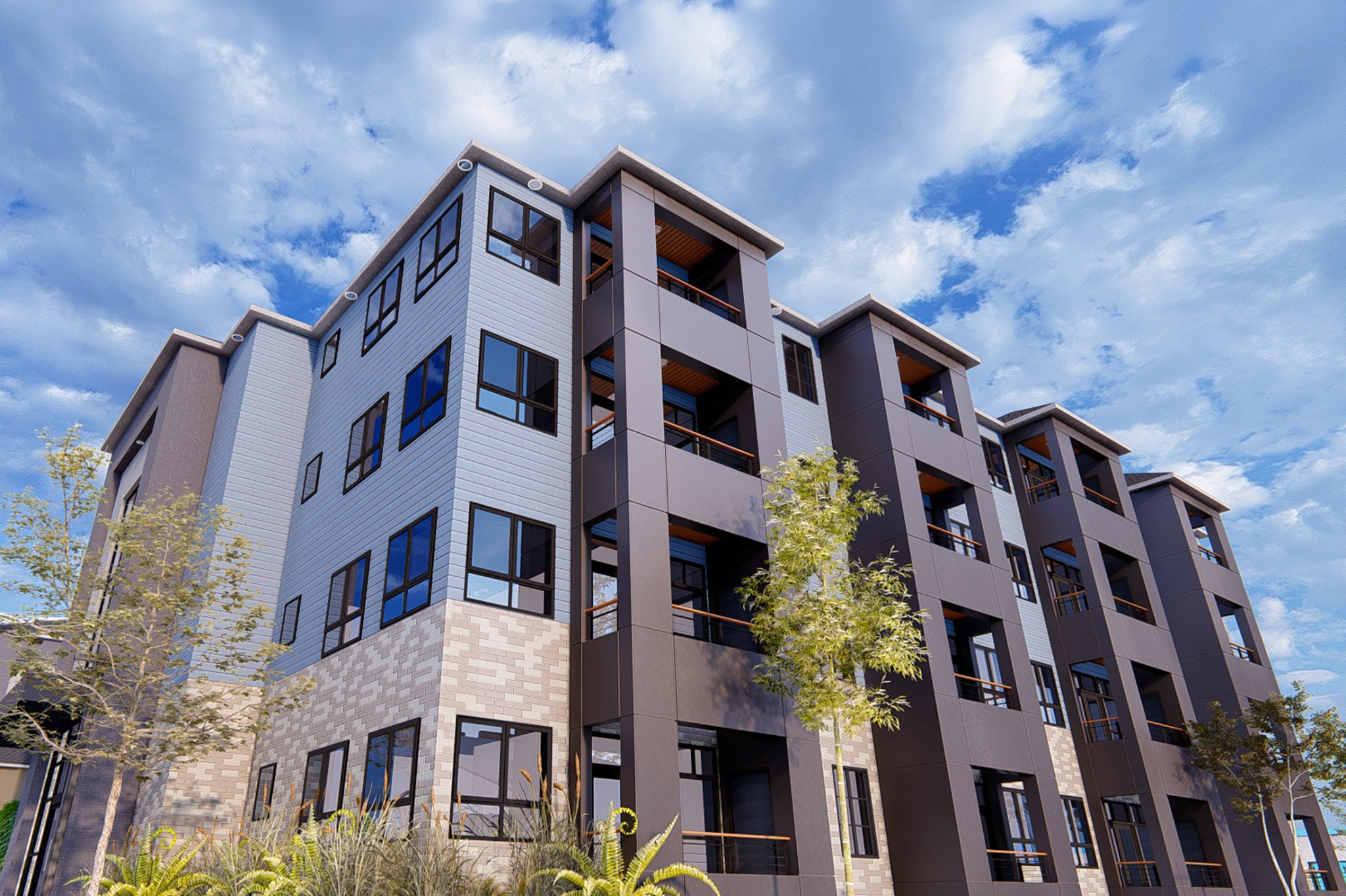 Apartment facade and balconies