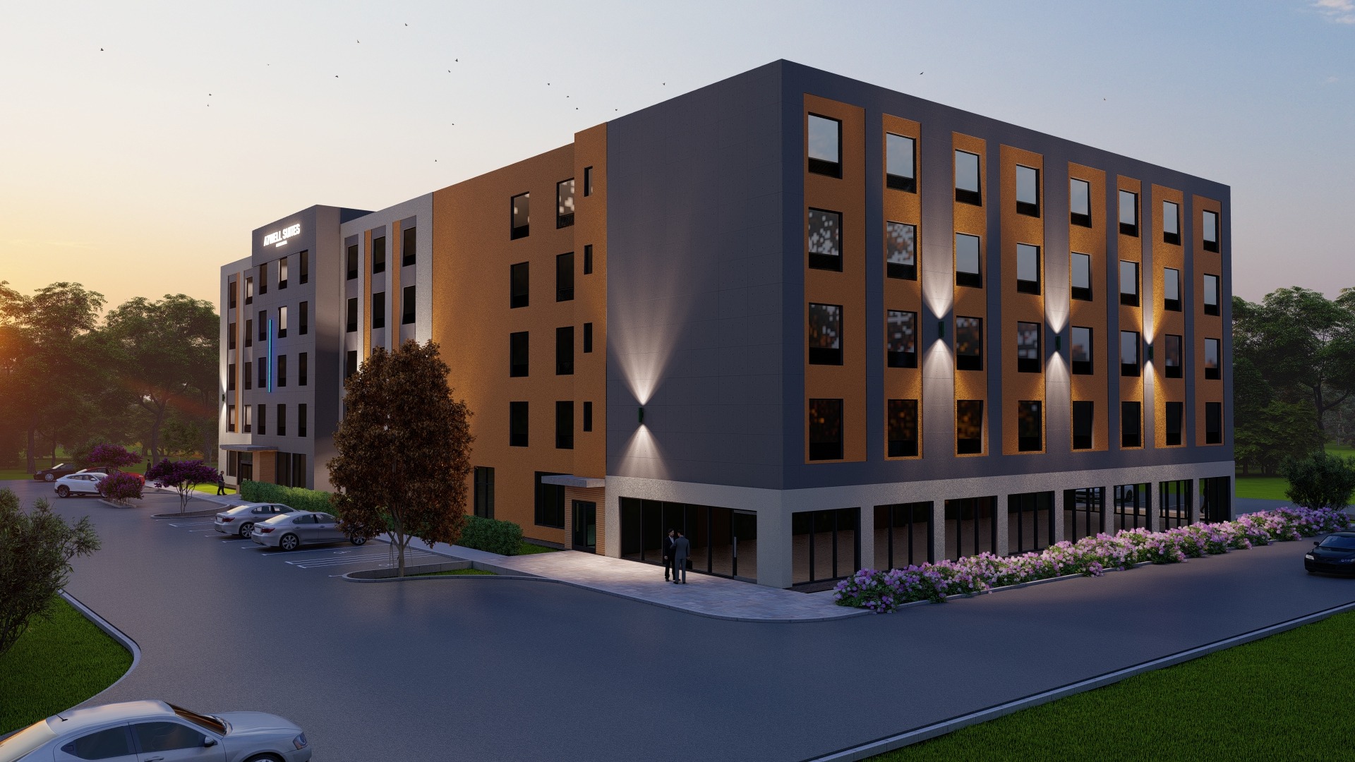 Atwell Suites courtyard rendering