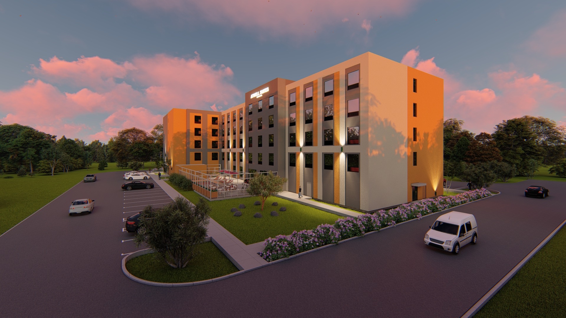Atwell Suites hotel exterior rendering