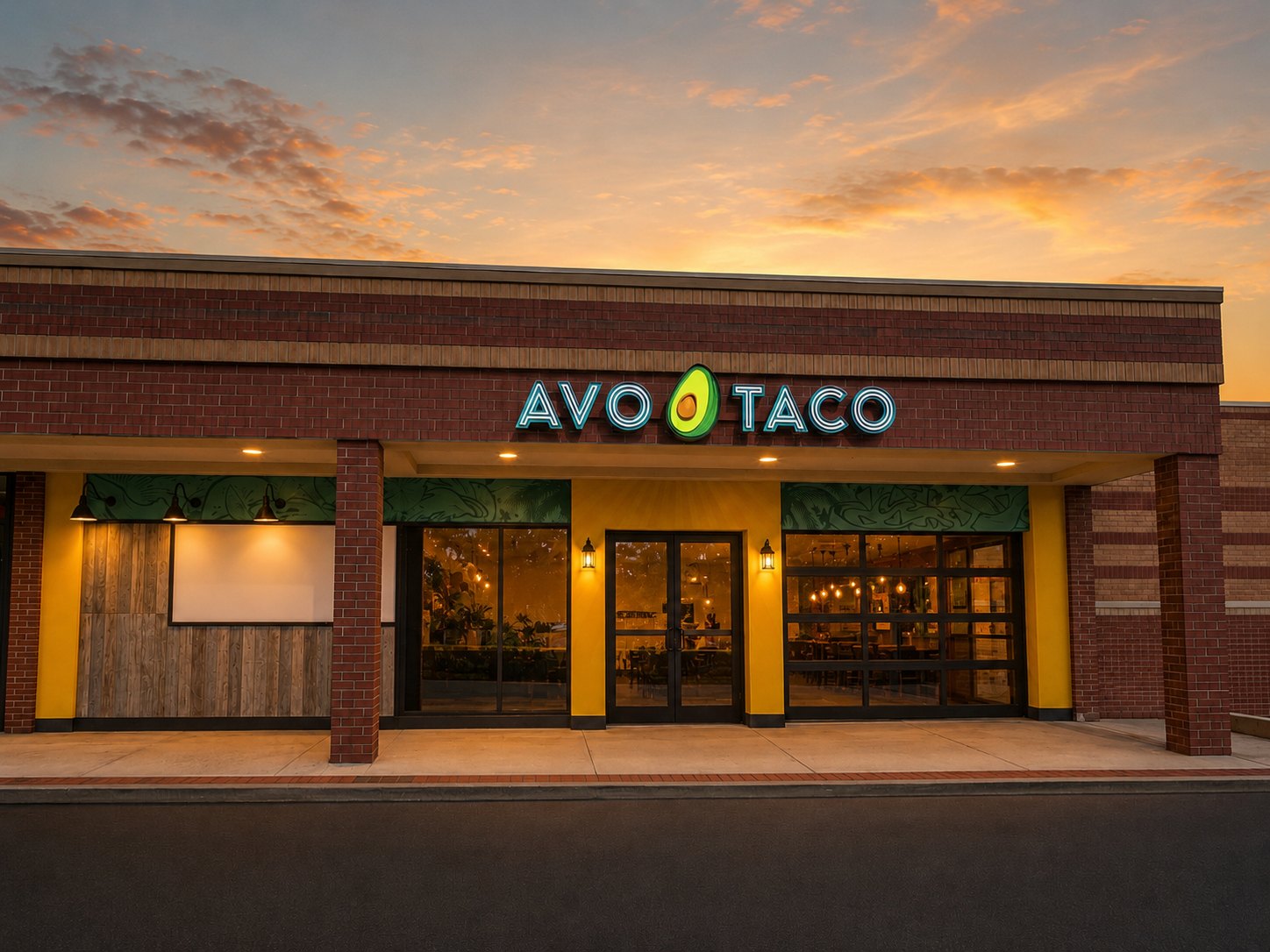 AVO TACO Bayside exterior at sunset