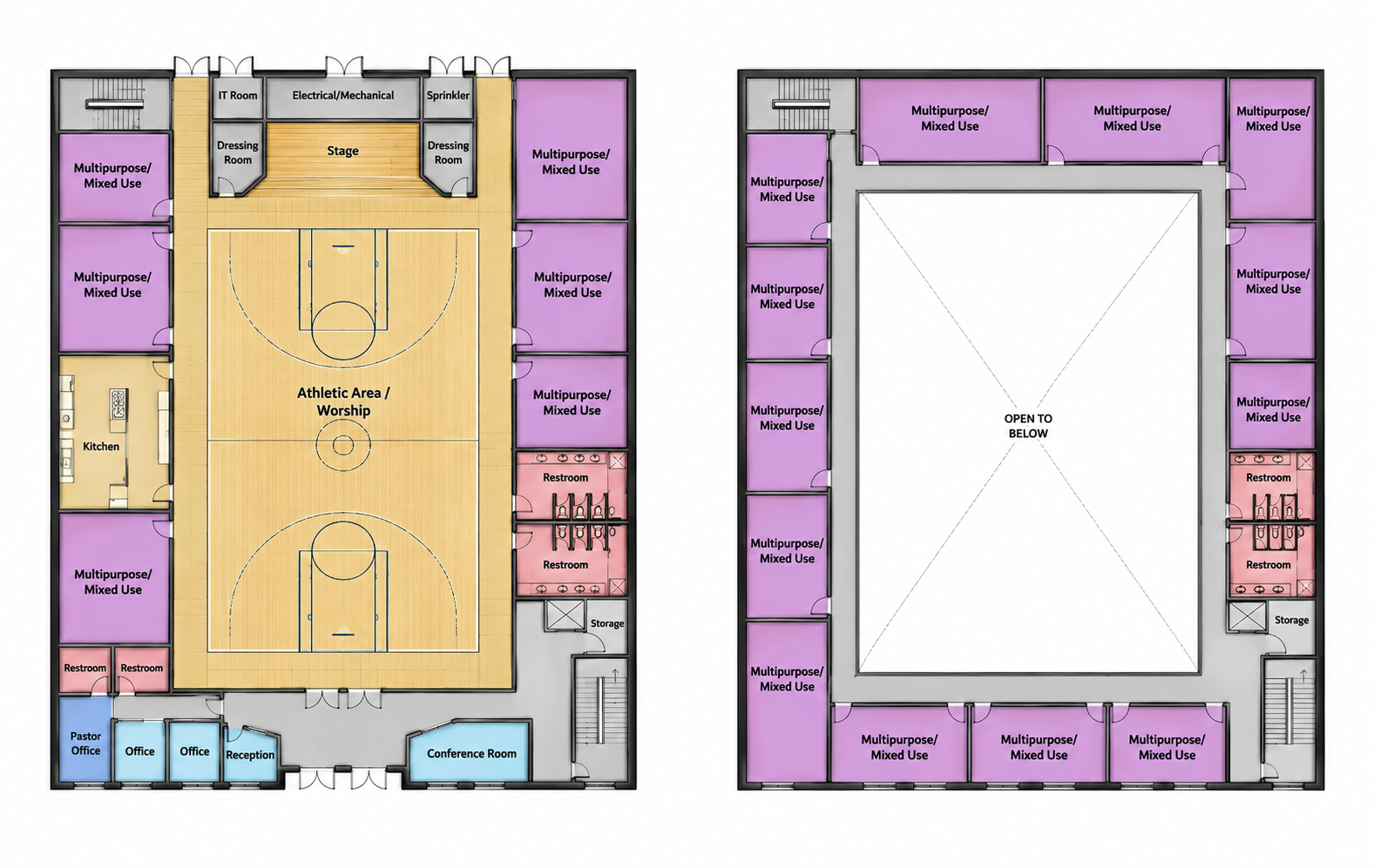 First and second floor architectural program plans