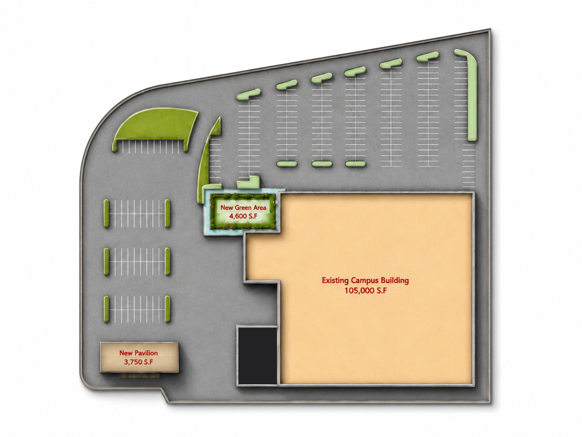 Site plan with existing campus building and new site improvements