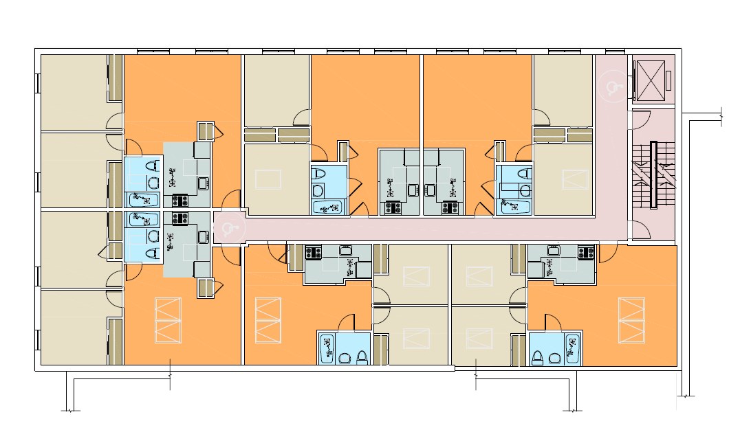 Typical residential floor plan with apartment units