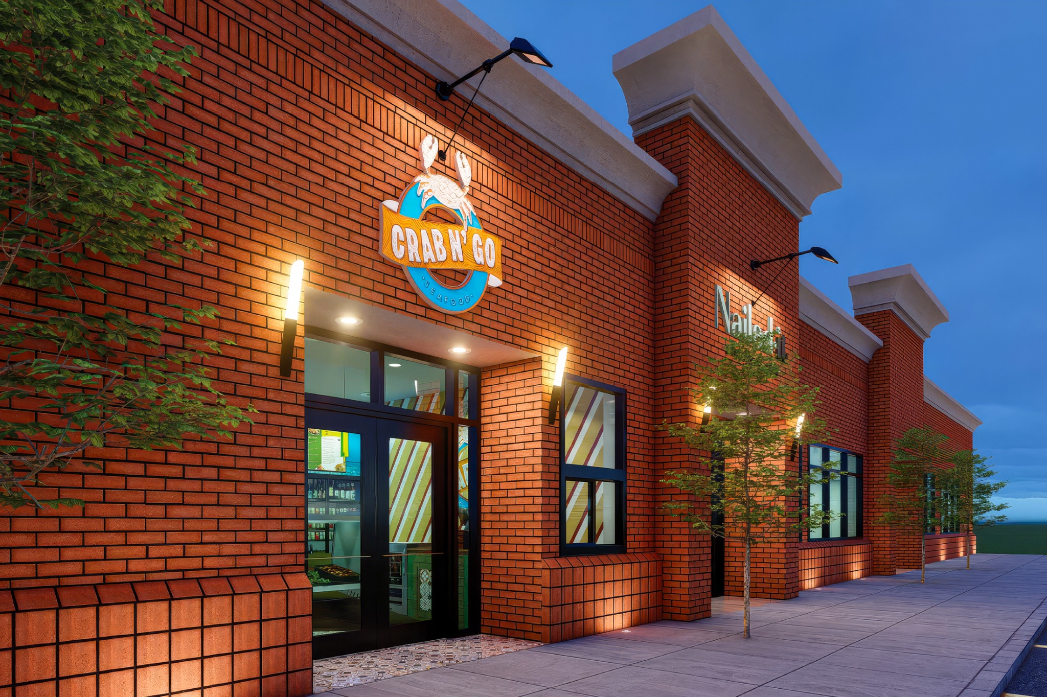 Brick mixed-use retail exterior