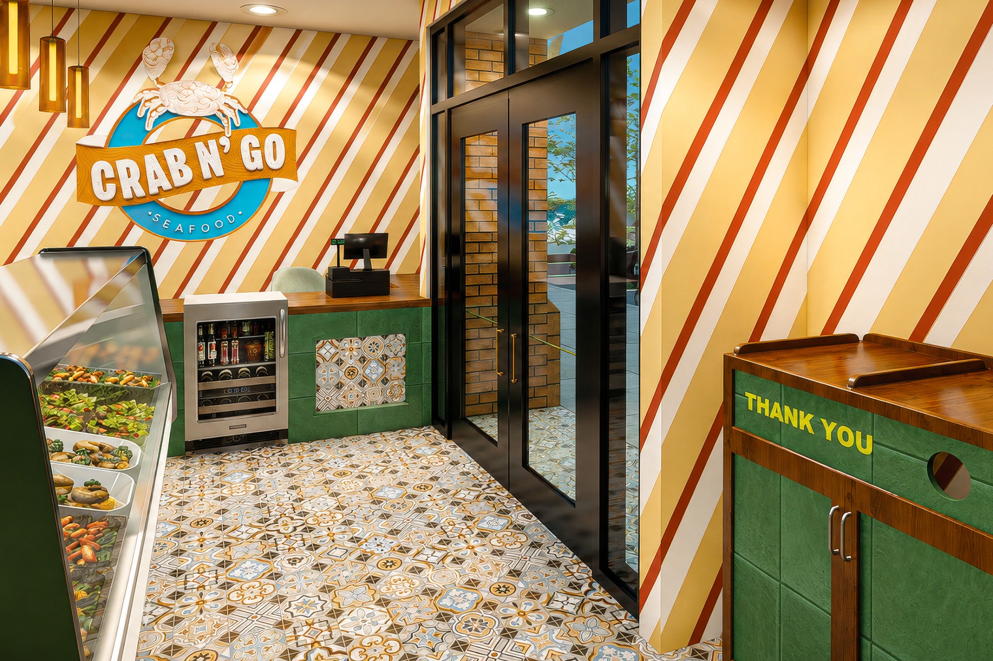 Restaurant entry and branded wall