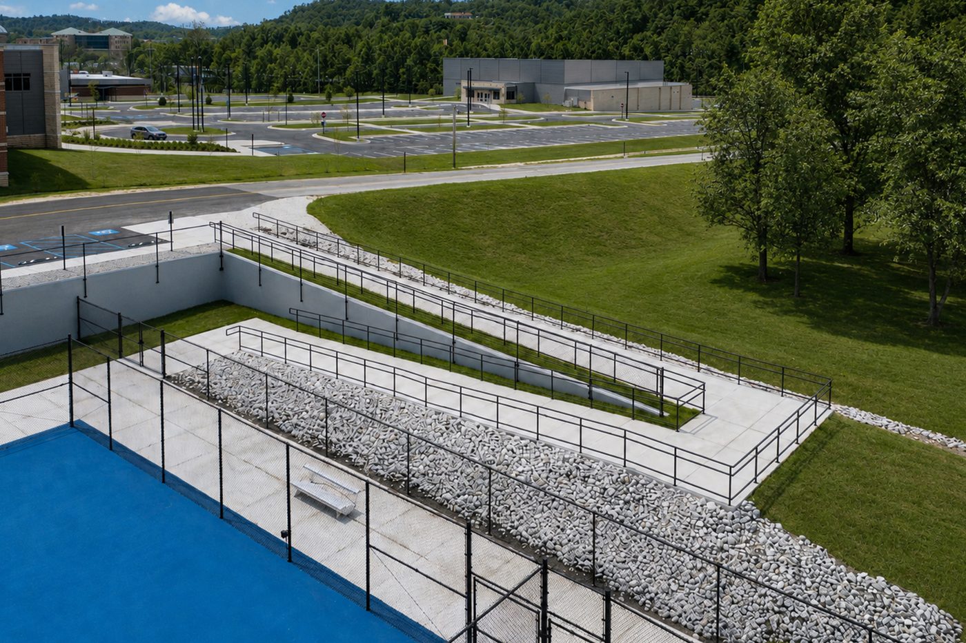 The brick support building signed Morgan County High School Tennis Complex