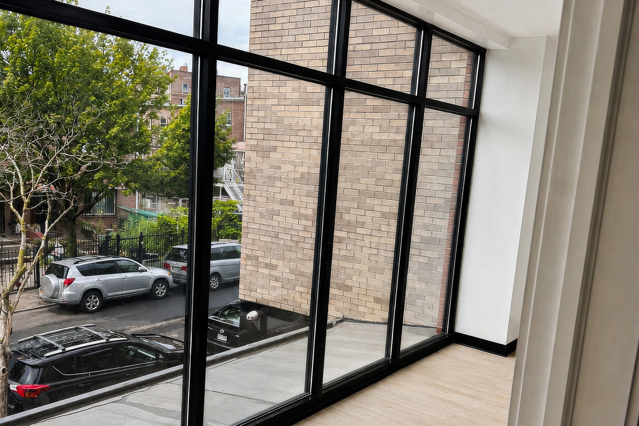 Large black framed windows