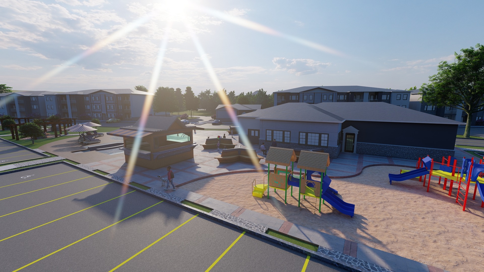 Clubhouse, pool and play area