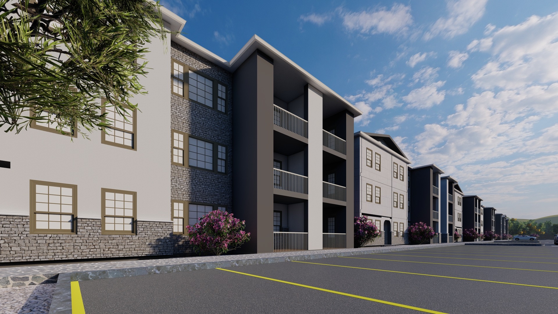 Close architectural view of multifamily building